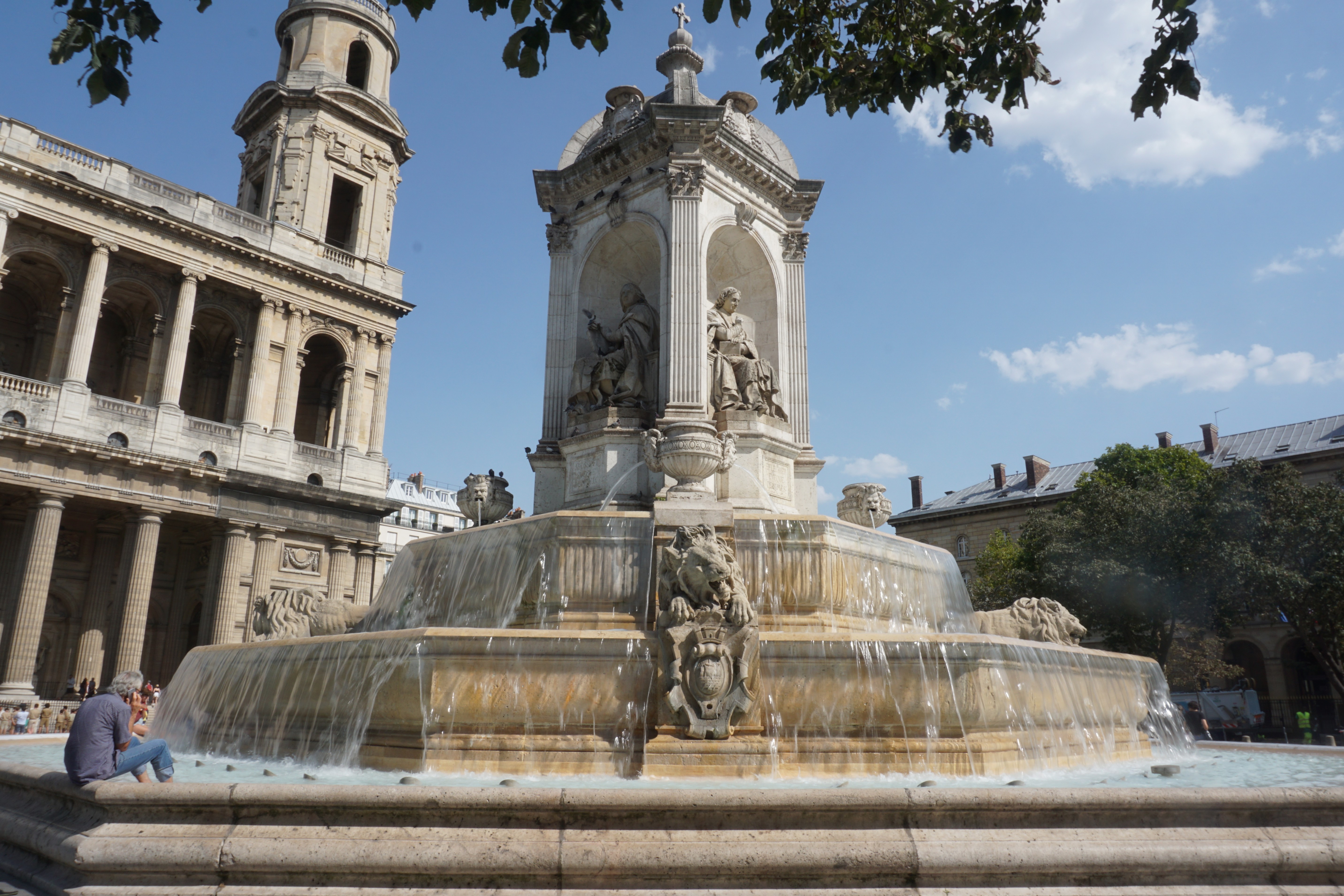 Saint-Sulpice, fountain, church, plaza, Paris